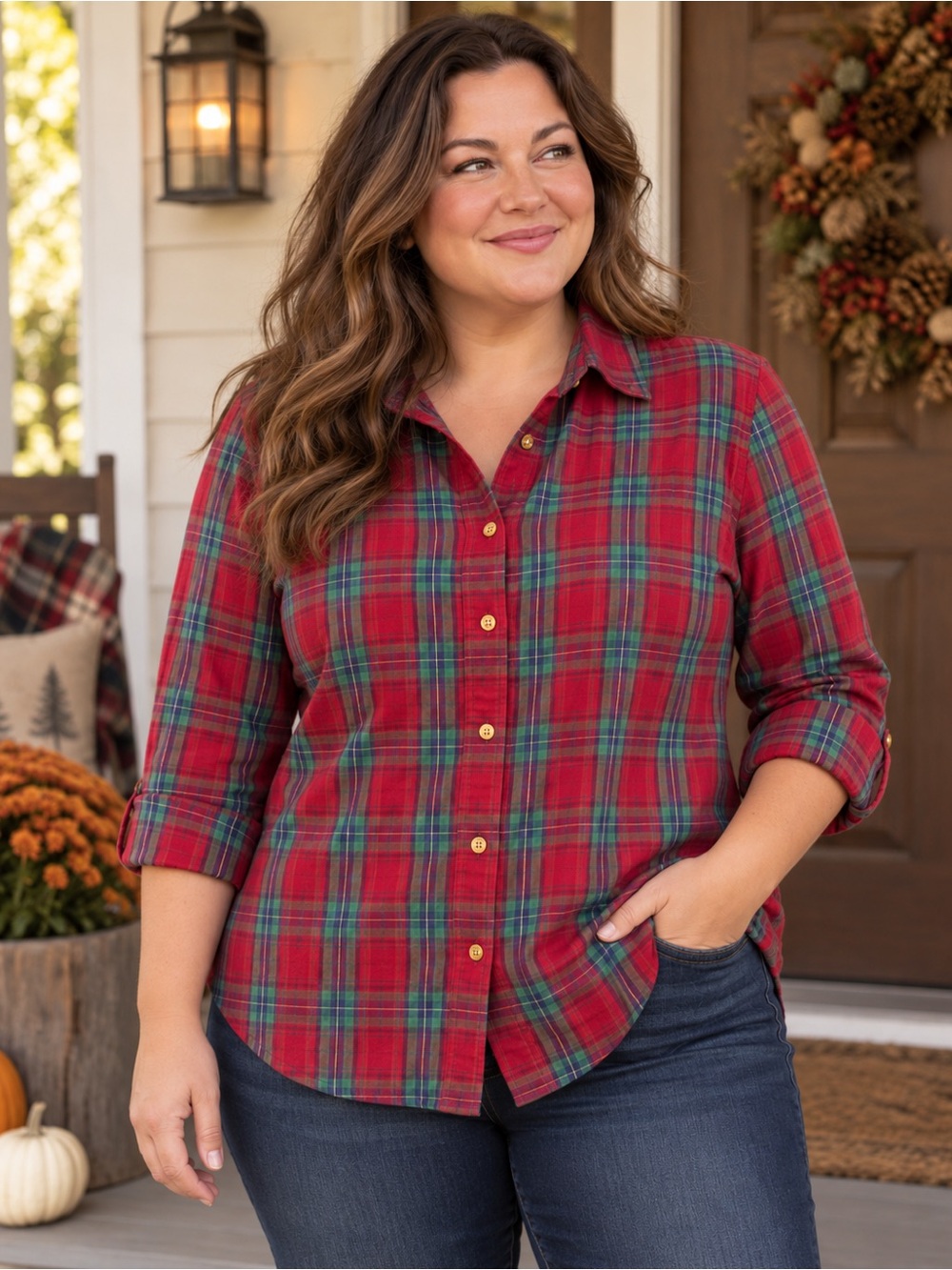 Chaps Red Tartan Plaid Button Down Shirt 2X Christmas Holiday